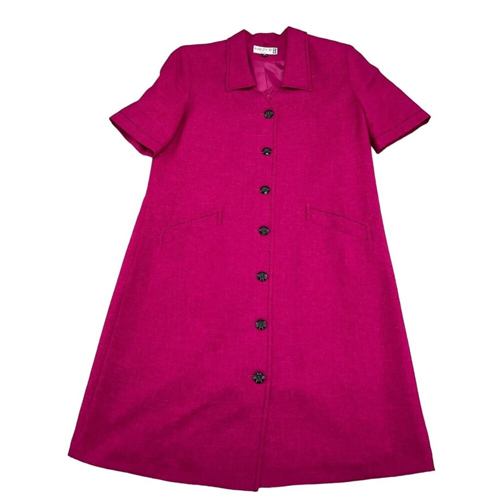 Kasper ASL Dress Women 8 Hot Pink Coat Woven Career Party 80s‎ Hong Kong VTG